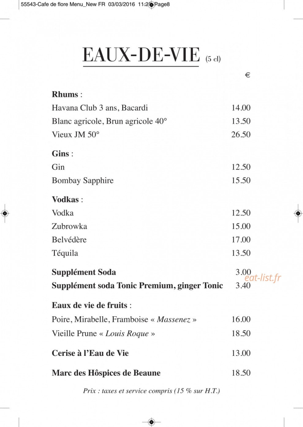 Café de Flore — carte page 13