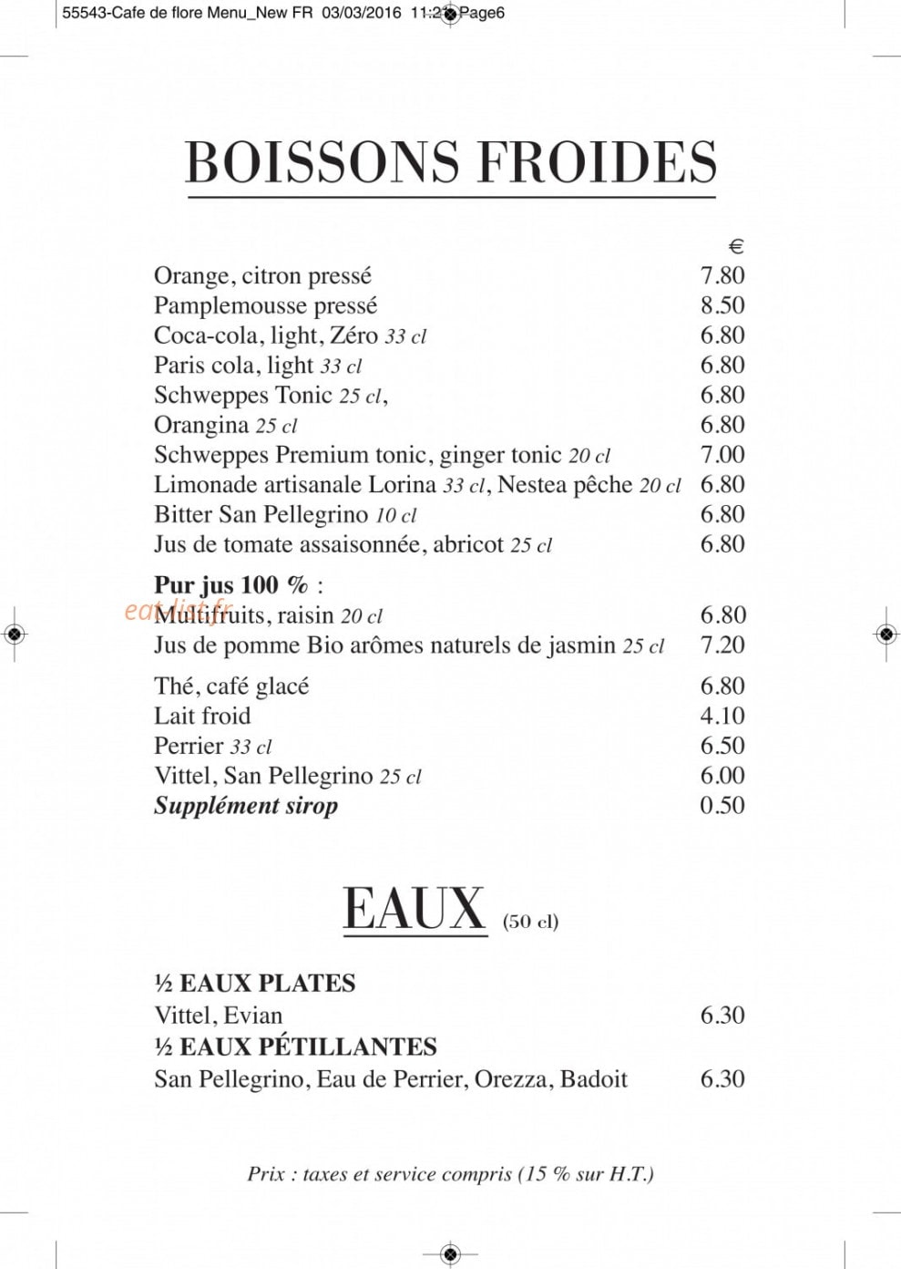 Café de Flore — carte page 15