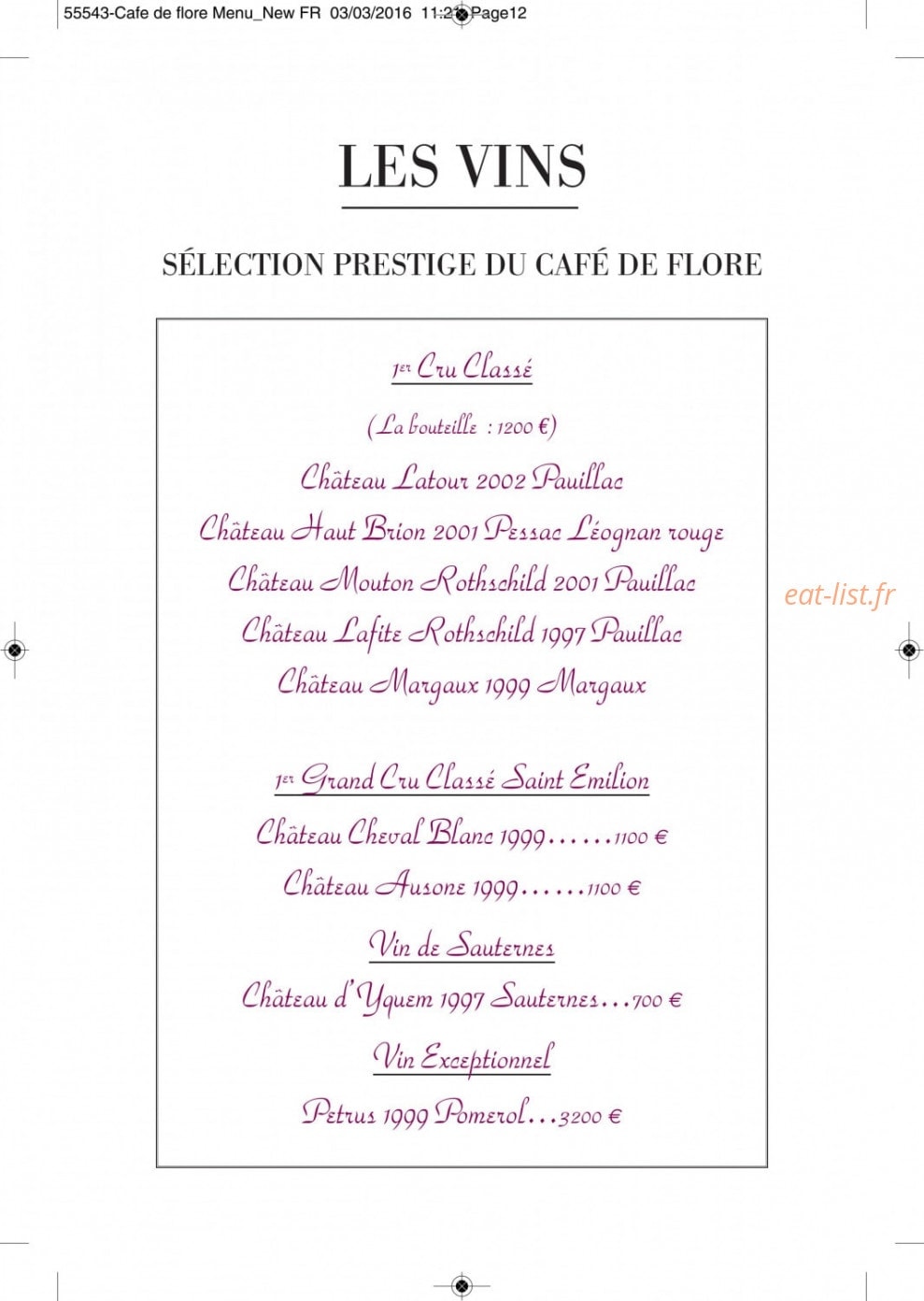 Café de Flore — carte page 10