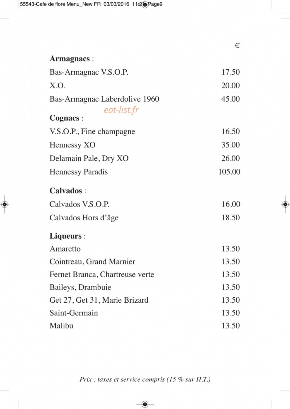 Café de Flore — carte page 12