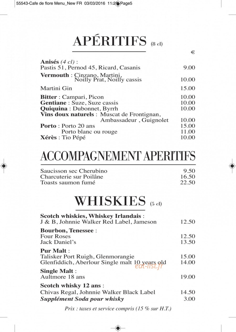 Café de Flore — carte page 16