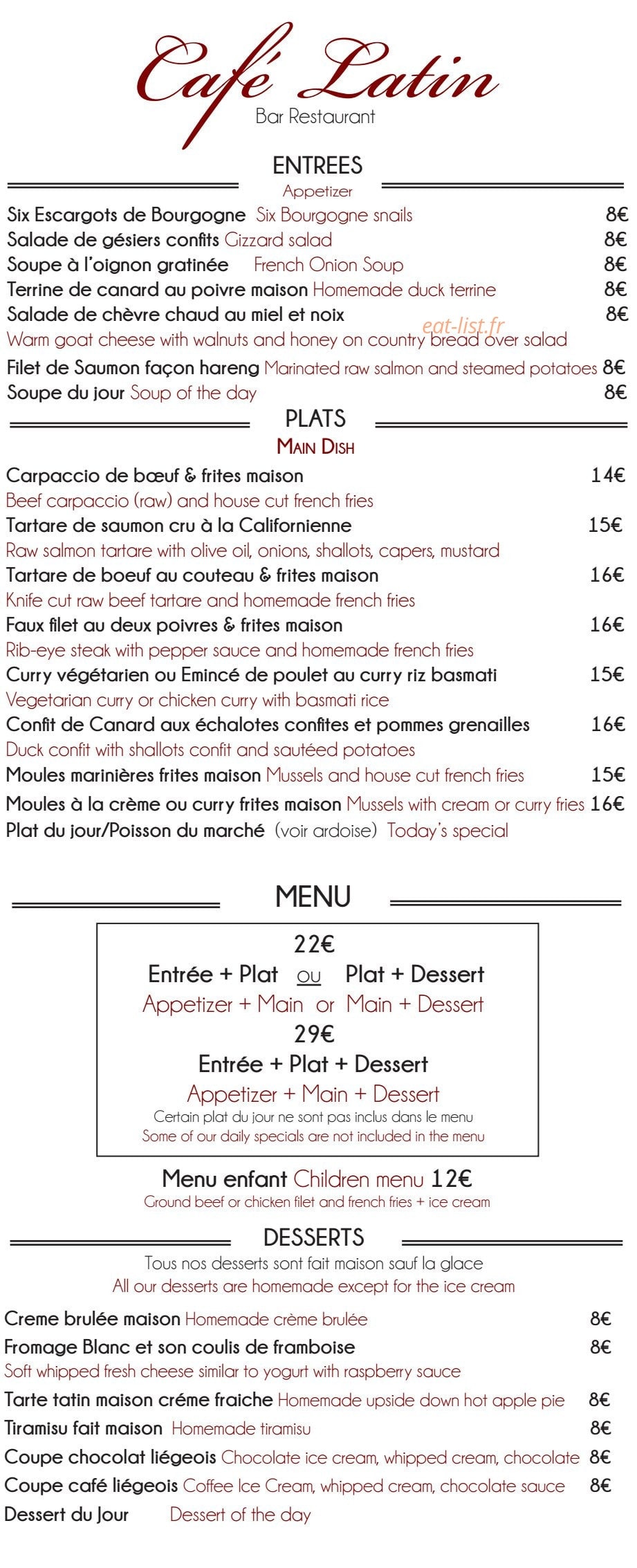 Café latin — carte page 2