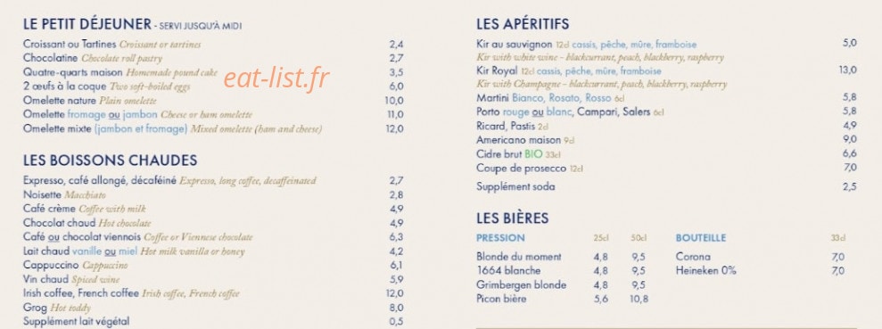 Café Madame — carte page 1