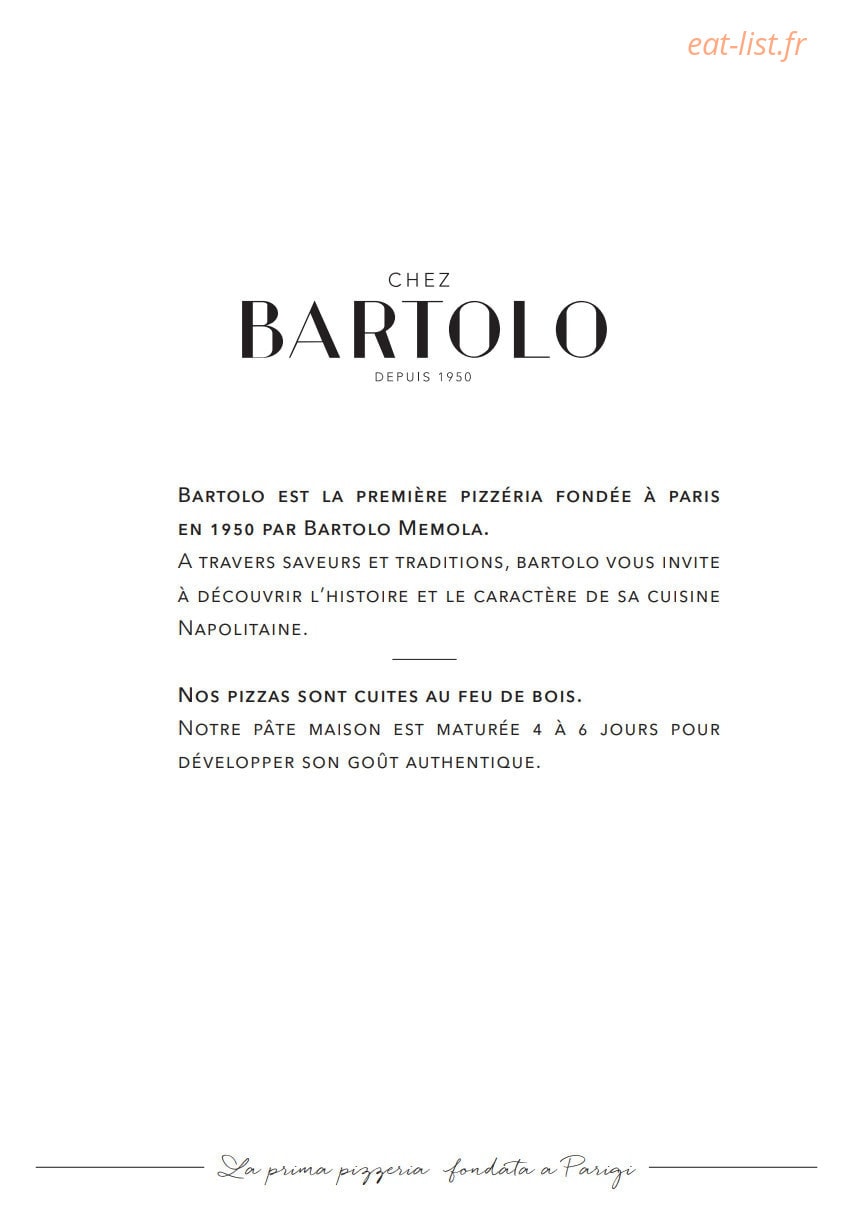 Chez Bartolo — carte page 1