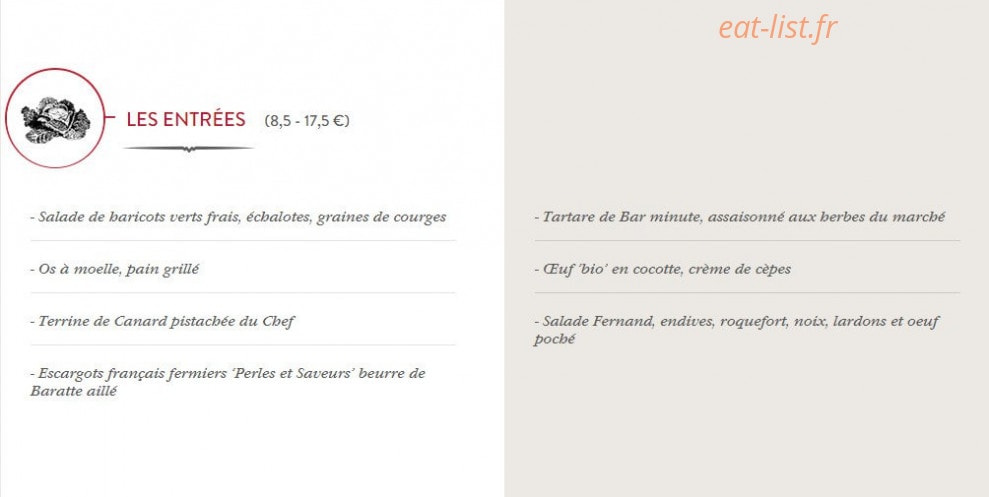 Chez Fernand — carte page 1