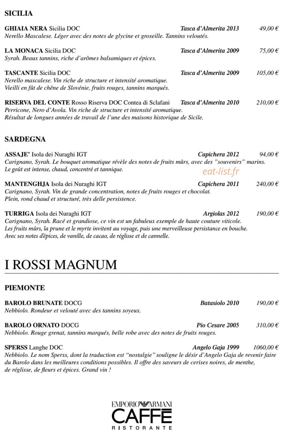 Emporio Armani Caffé — carte page 8