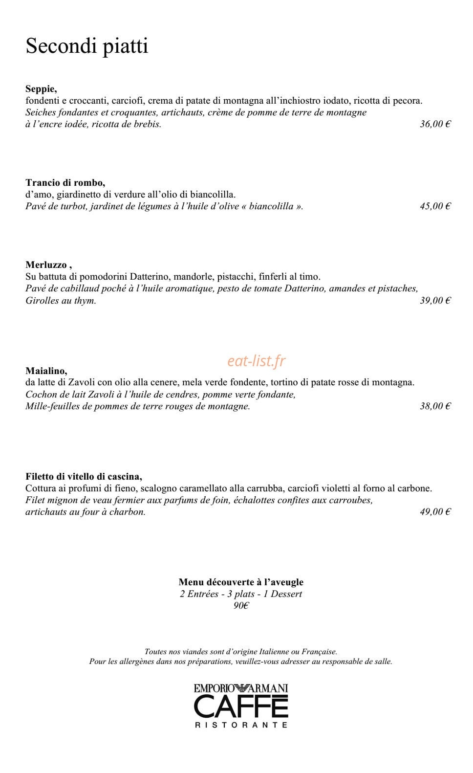 Emporio Armani Caffé — carte page 3