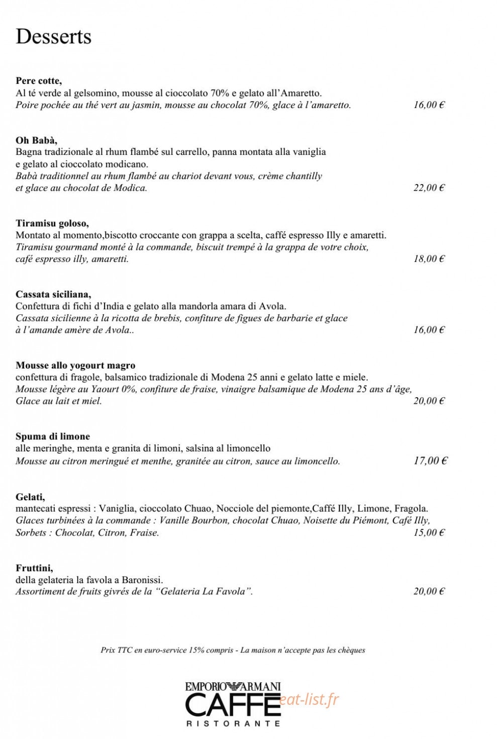 Emporio Armani Caffé — carte page 4