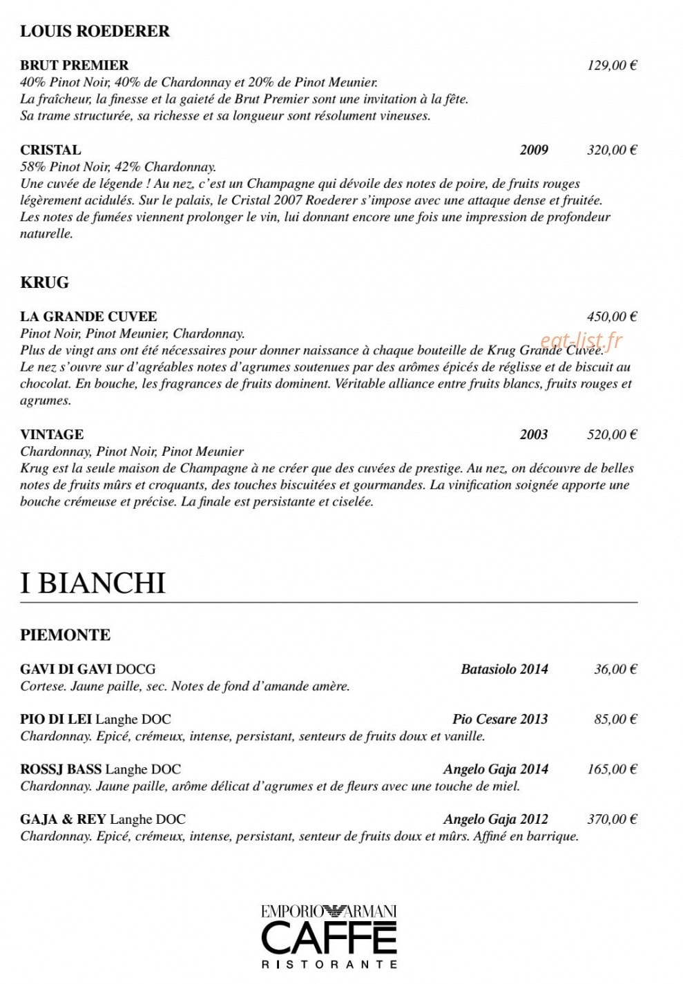 Emporio Armani Caffé — carte page 14