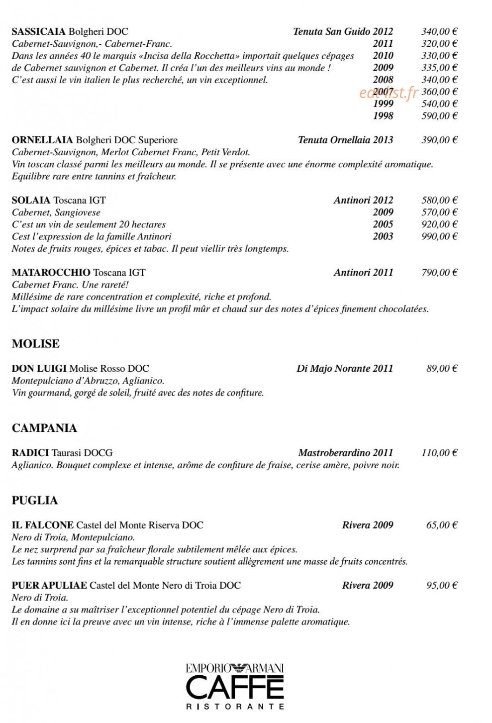 Emporio Armani Caffé — carte page 11