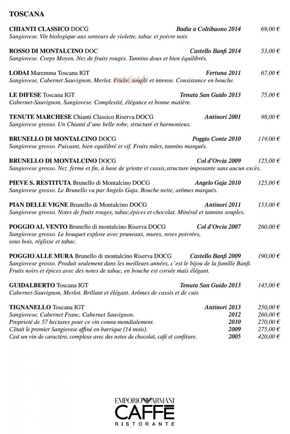 Emporio Armani Caffé — carte page 12