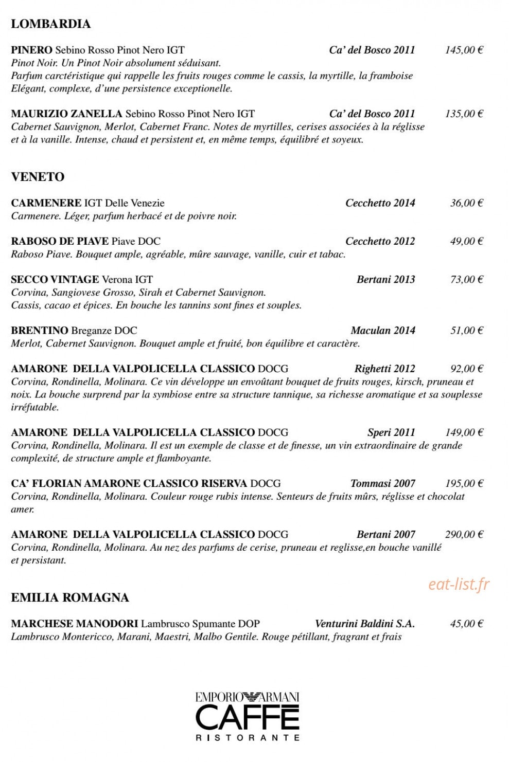 Emporio Armani Caffé — carte page 15