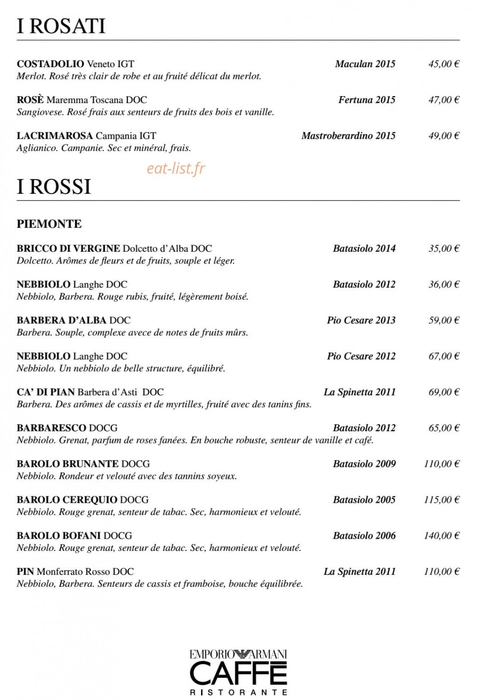 Emporio Armani Caffé — carte page 16