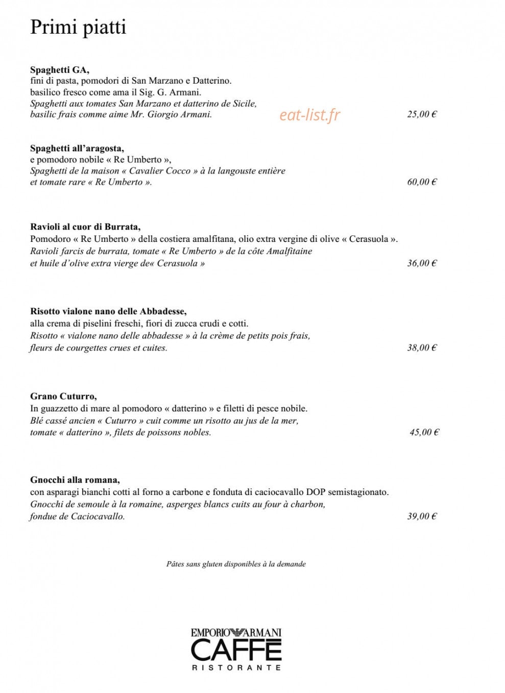 Emporio Armani Caffé — carte page 2