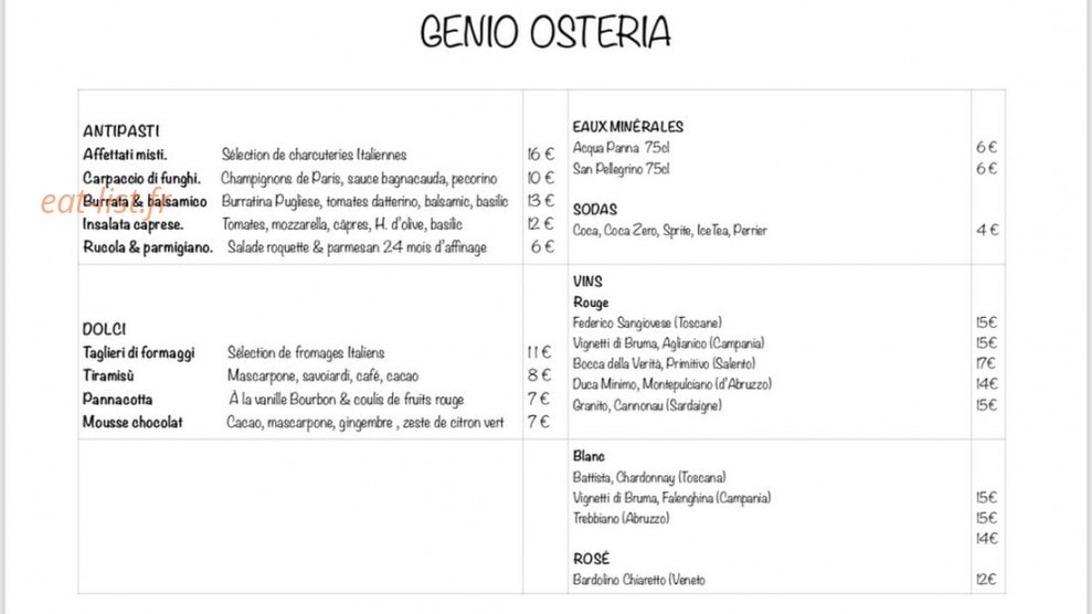 Genio Osteria — carte page 2