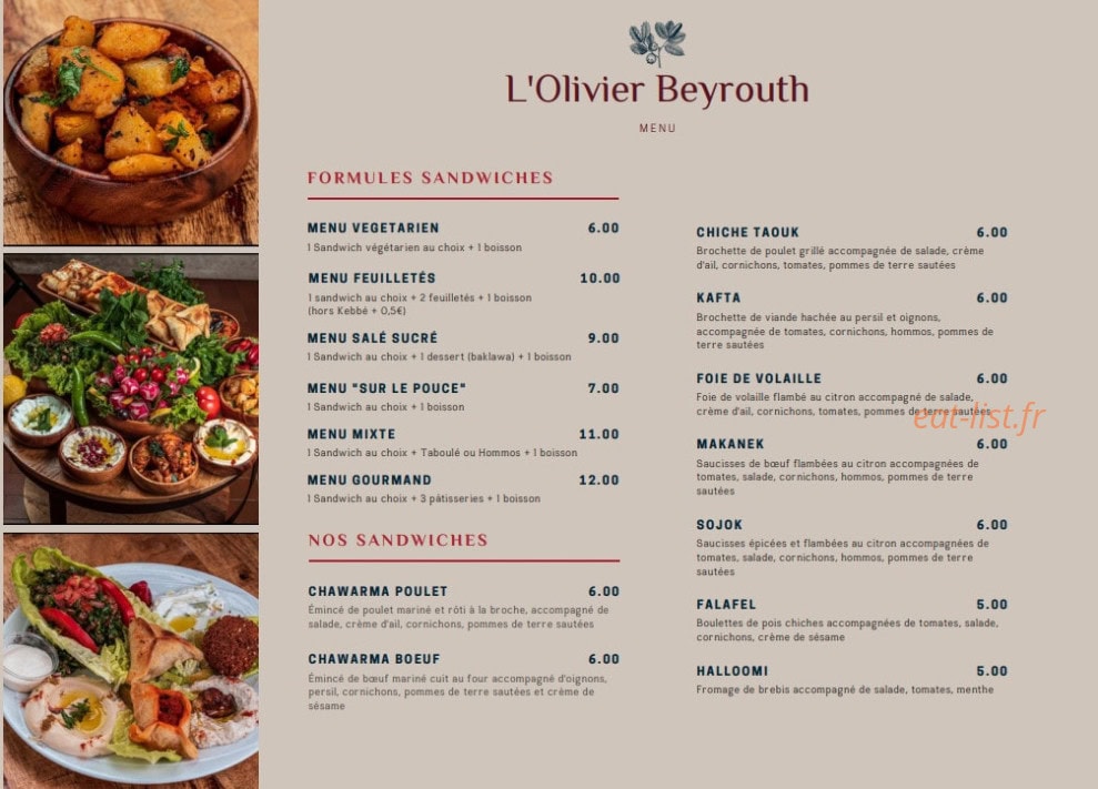 L'Olivier Beyrouth — carte page 1