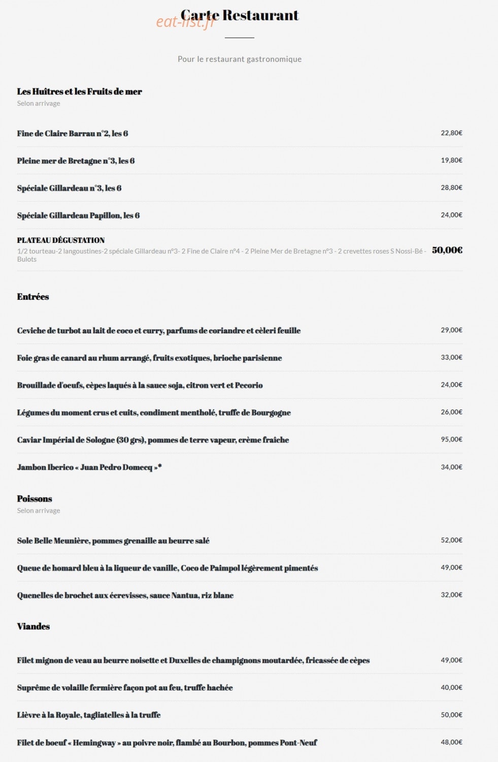 La Closerie des Lilas — carte page 1