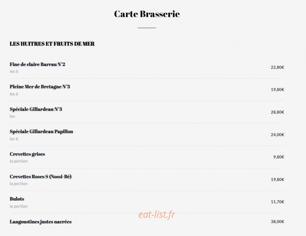 La Closerie des Lilas — carte page 8