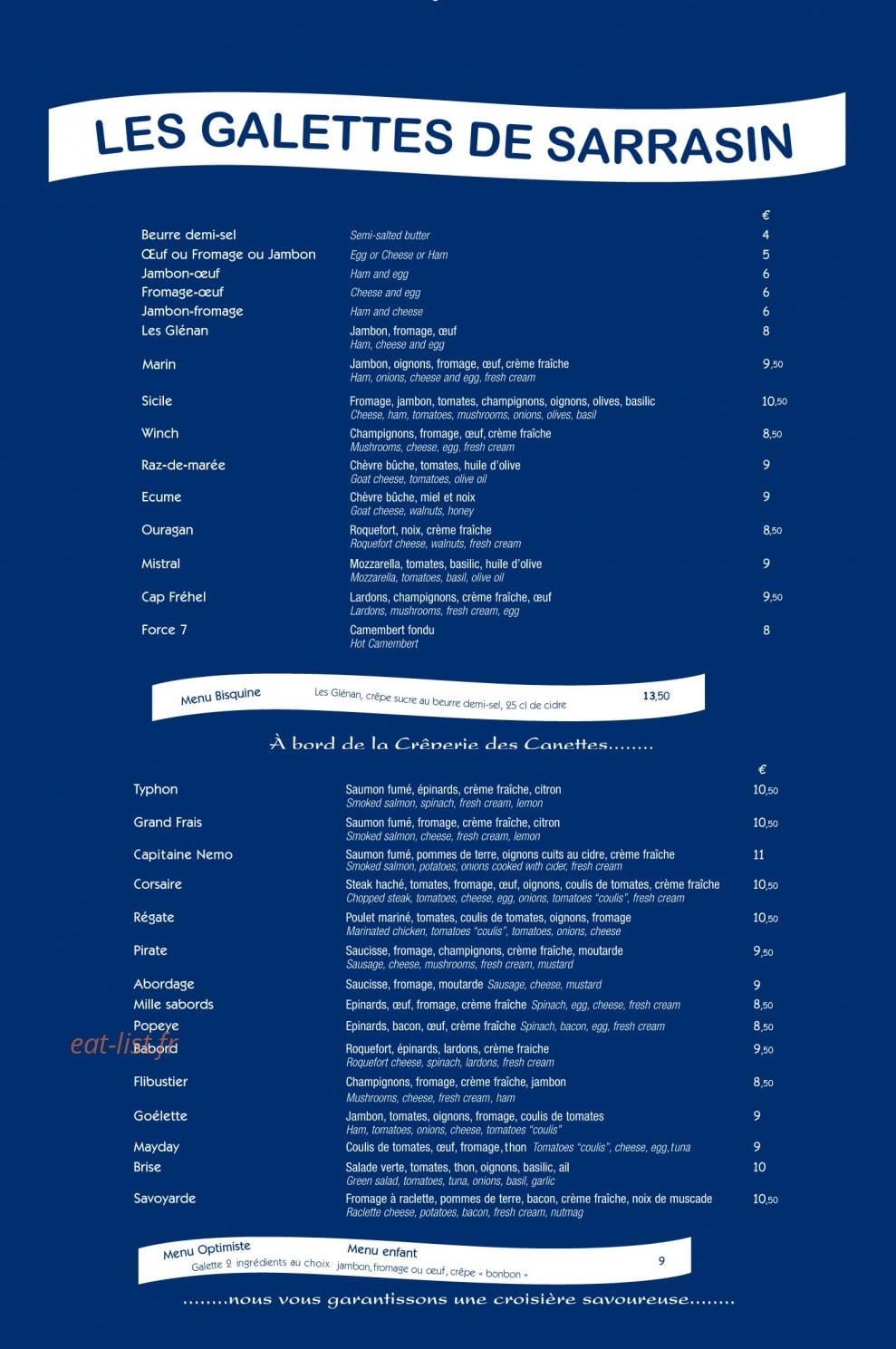 La Crêperie des Canettes — carte page 1