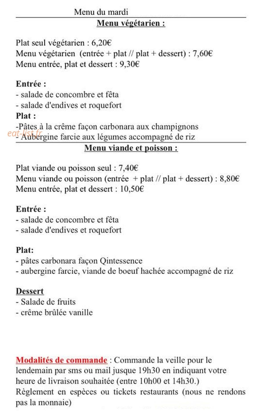 La Quintessence — carte page 1