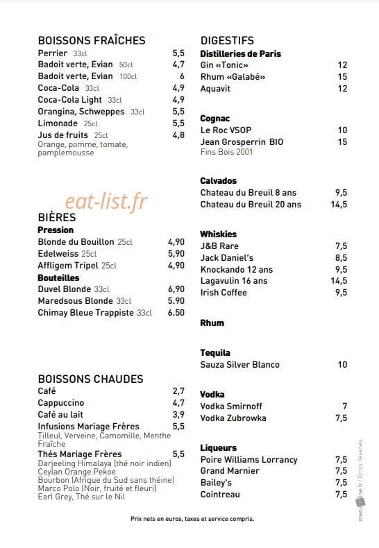 Le bar du Bouillon — carte page 1