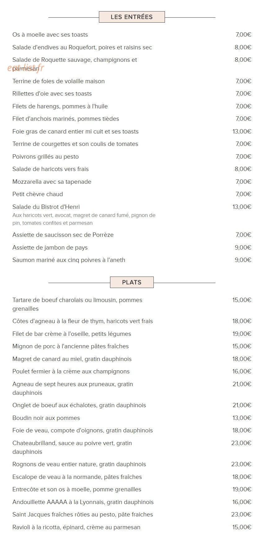 Le Bistrot d'Henri — carte page 2