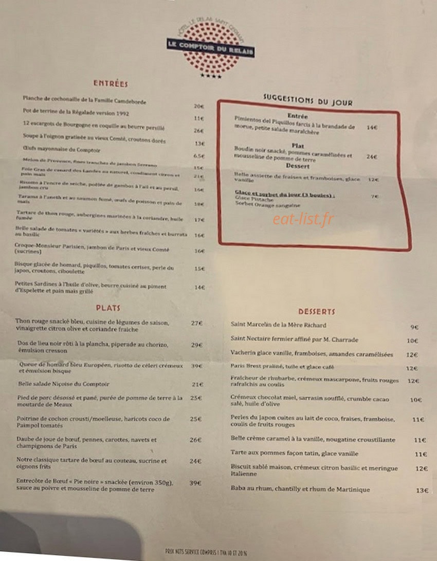 Le comptoir du Relais — carte page 1