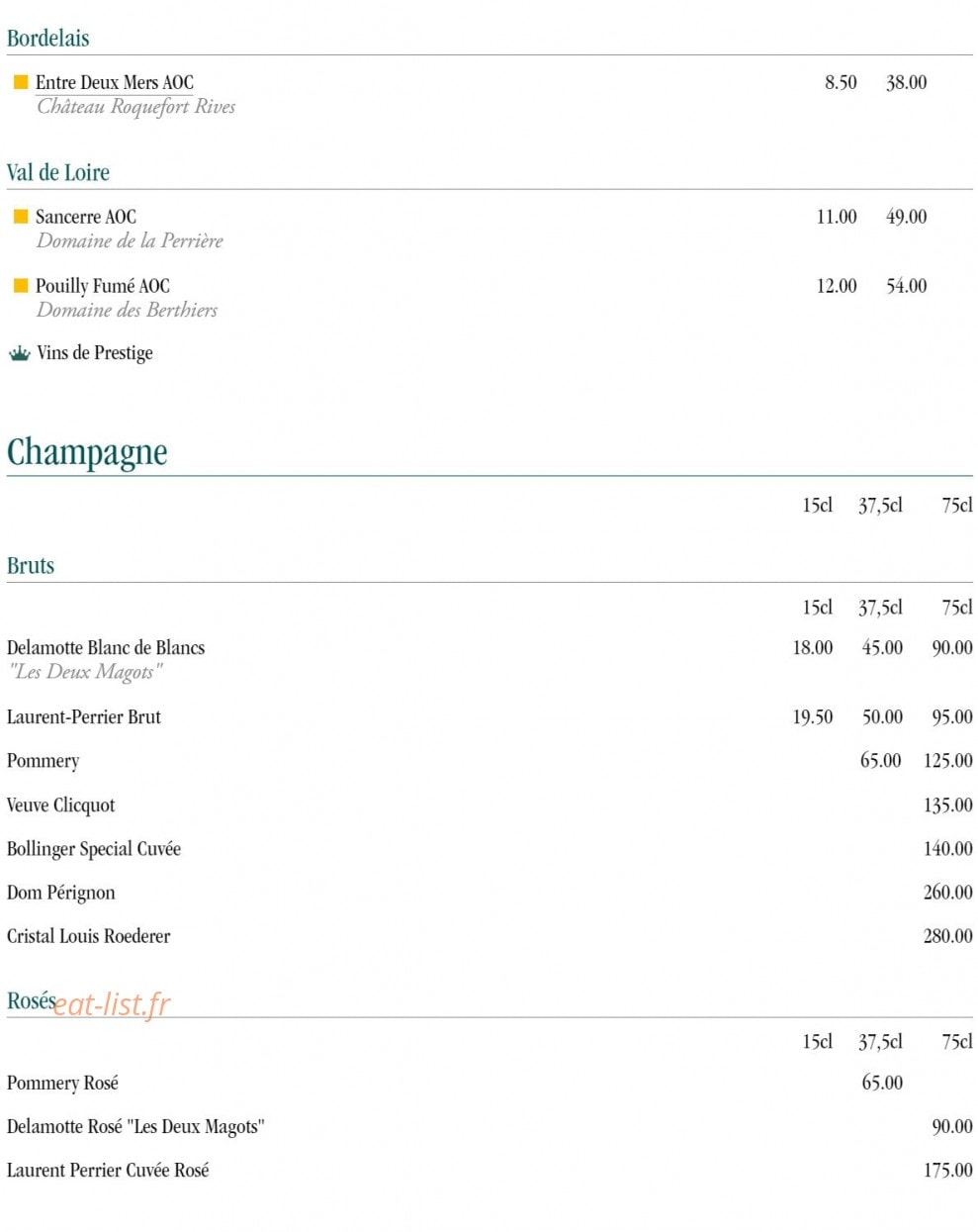 Les Deux Magots — carte page 24