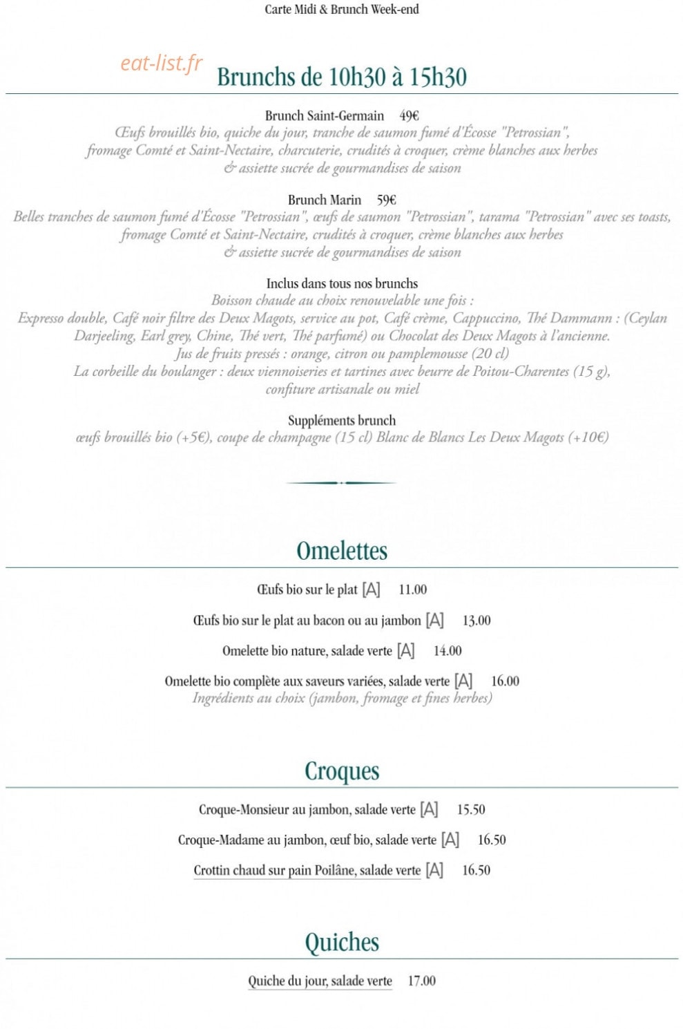 Les Deux Magots — carte page 11