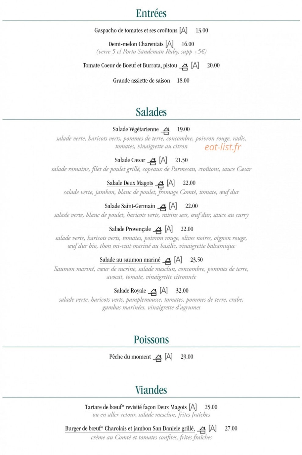 Les Deux Magots — carte page 13