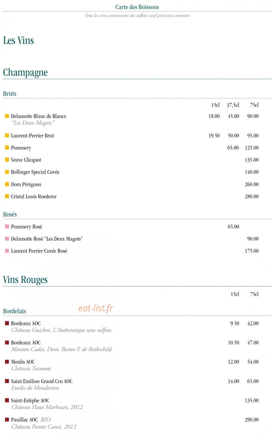 Les Deux Magots — carte page 25