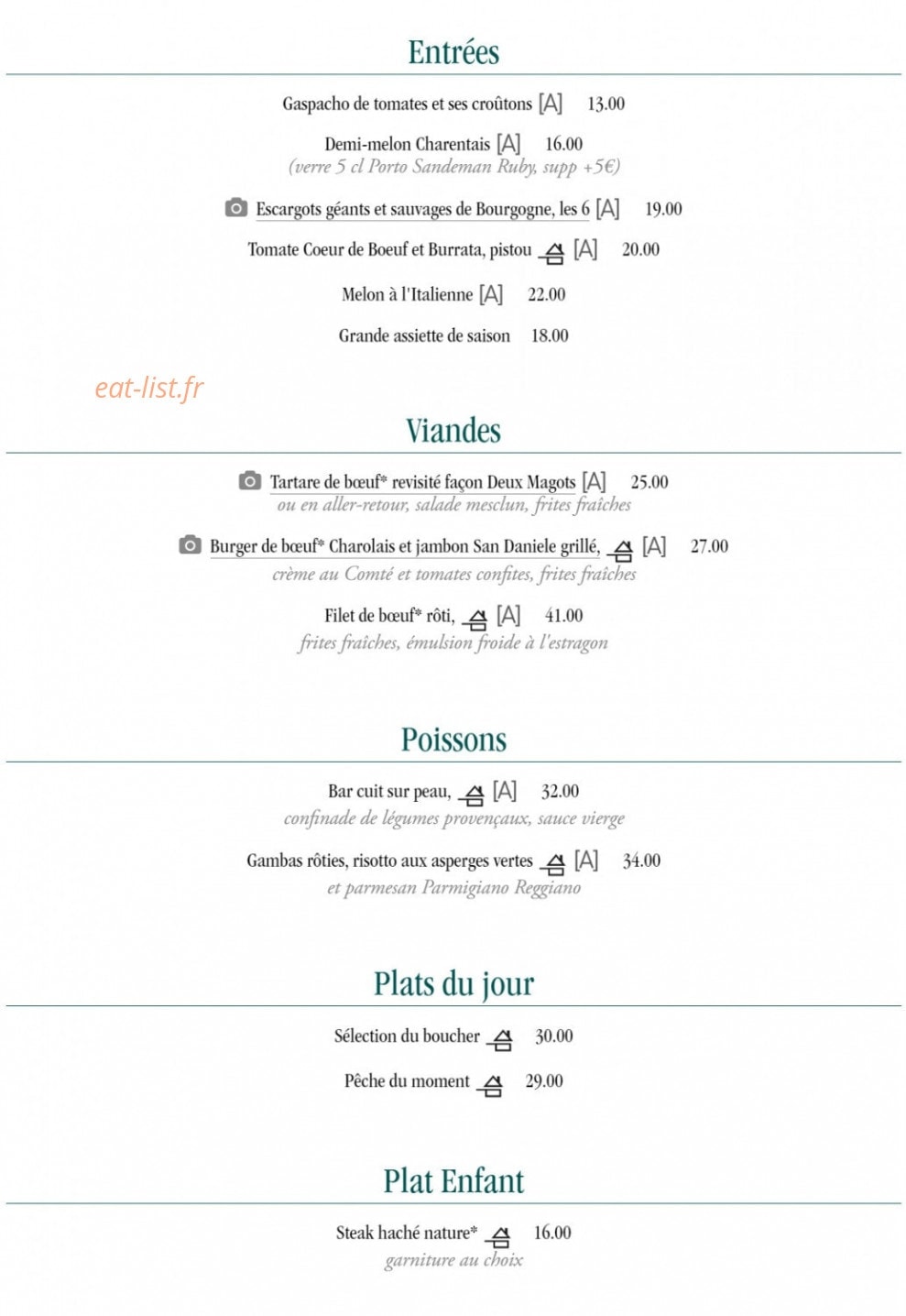 Les Deux Magots — carte page 19