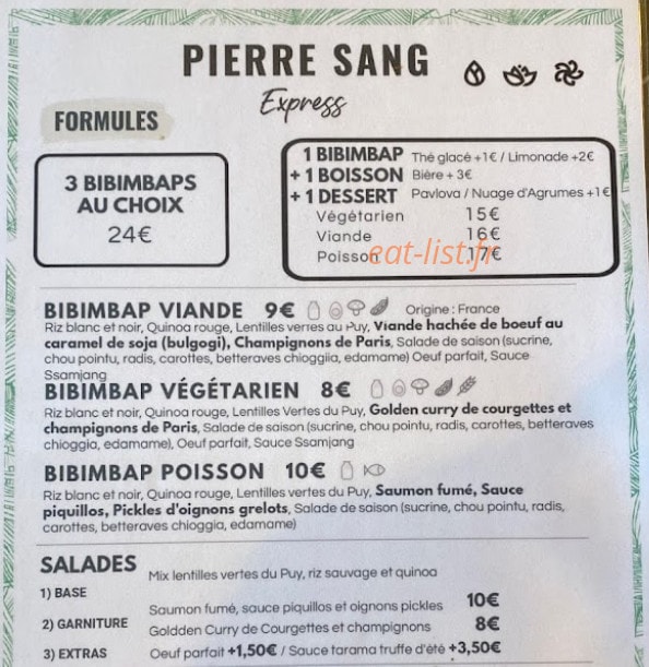 Pierre Sang Express — carte page 1