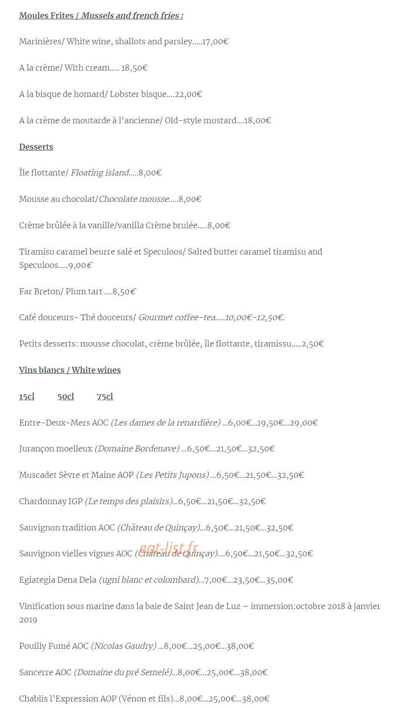 Carte et menu de Seulement Sea à Paris 6 — Les moules frites, desserts, ...