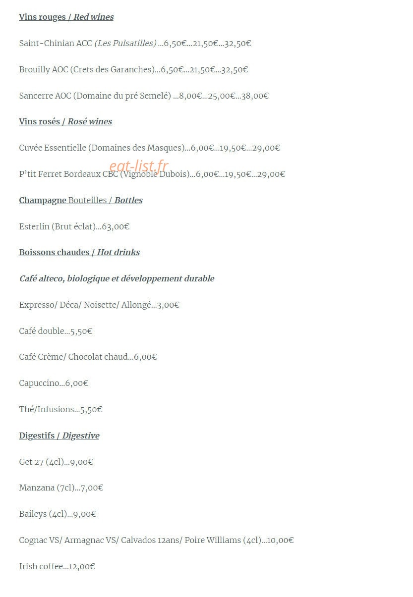 Carte et menu de Seulement Sea à Paris 6 — Les vins, champagne, ...