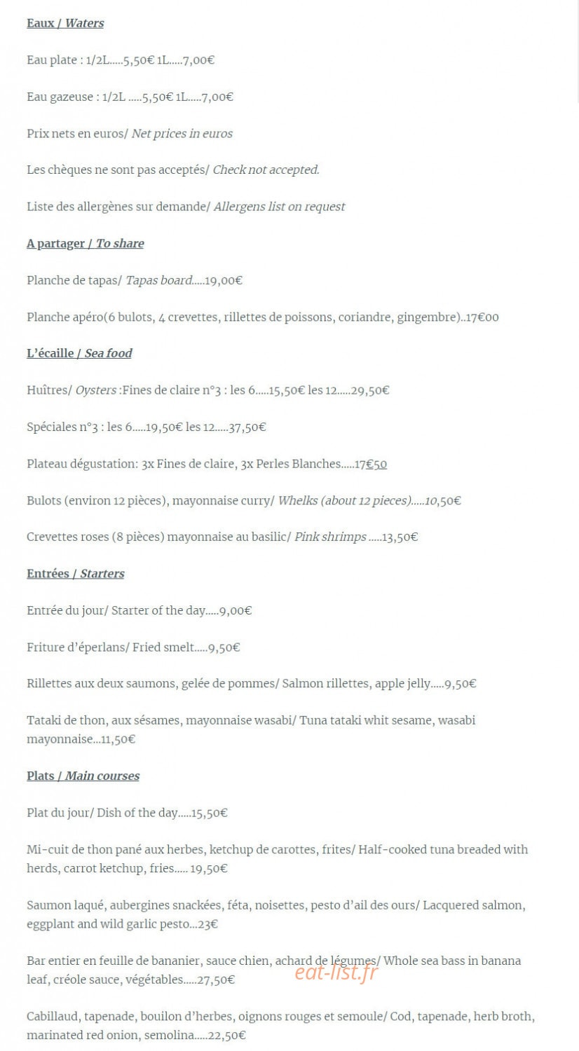 Carte et menu de Seulement Sea à Paris 6 — Les eaux, à partager, ...