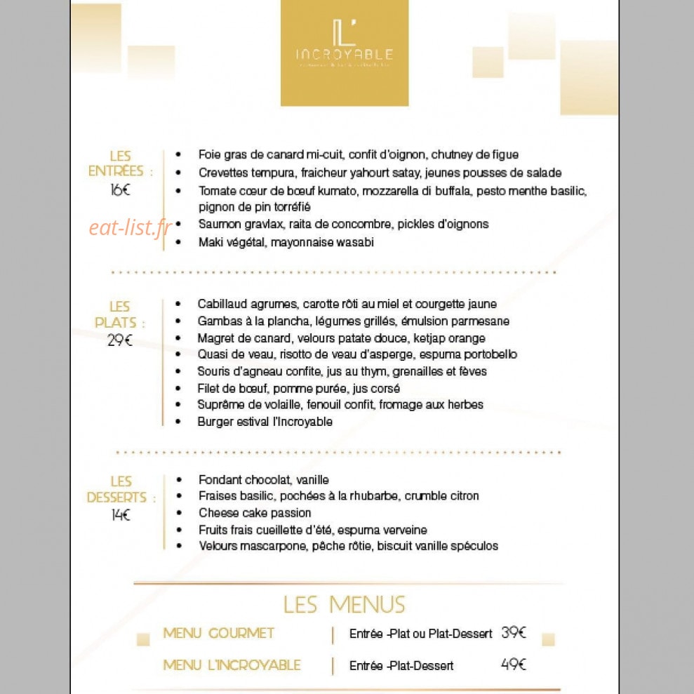 Sixième Restaurant — carte page 1