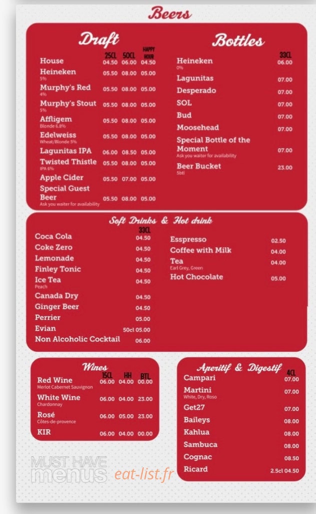 The Great Canadian Pub — carte page 2