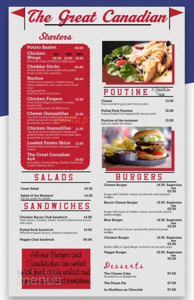 The Great Canadian Pub — carte page 1