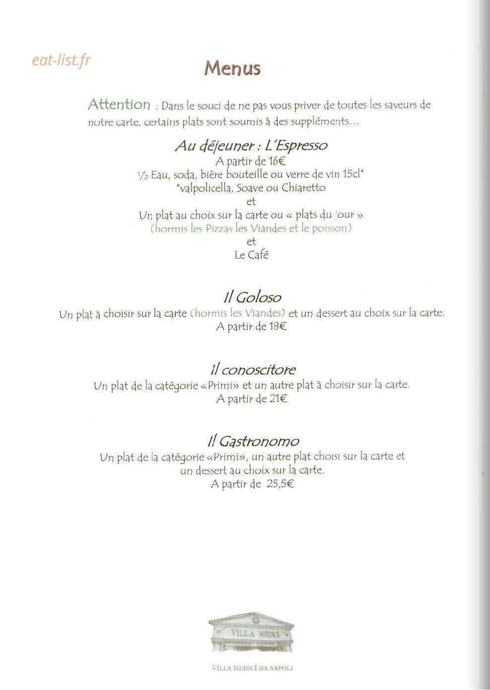 Villa Médici Da Napoli — carte page 2
