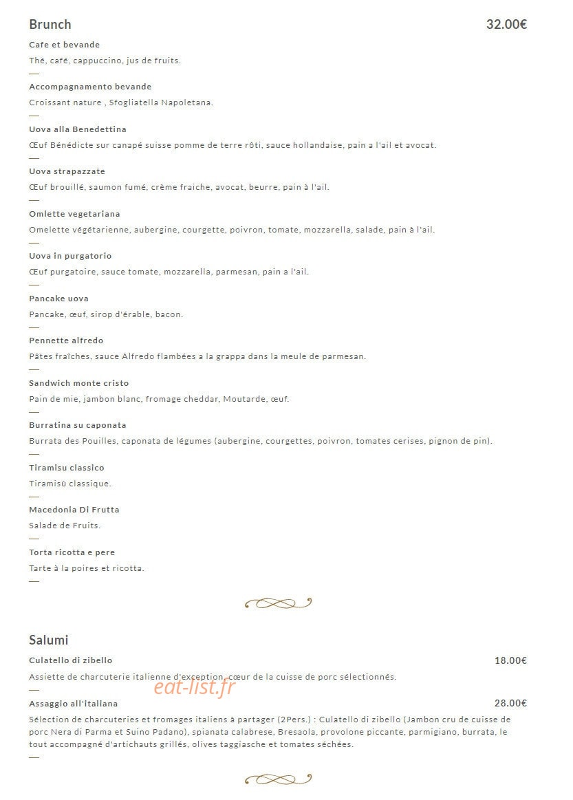 Vita Ristorante — carte page 1