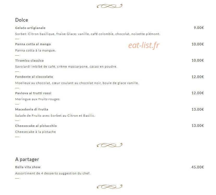 Vita Ristorante — carte page 4
