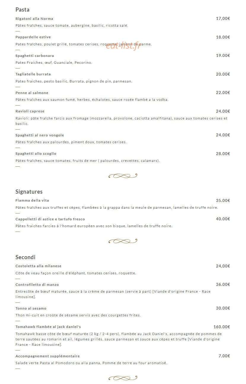 Vita Ristorante — carte page 3