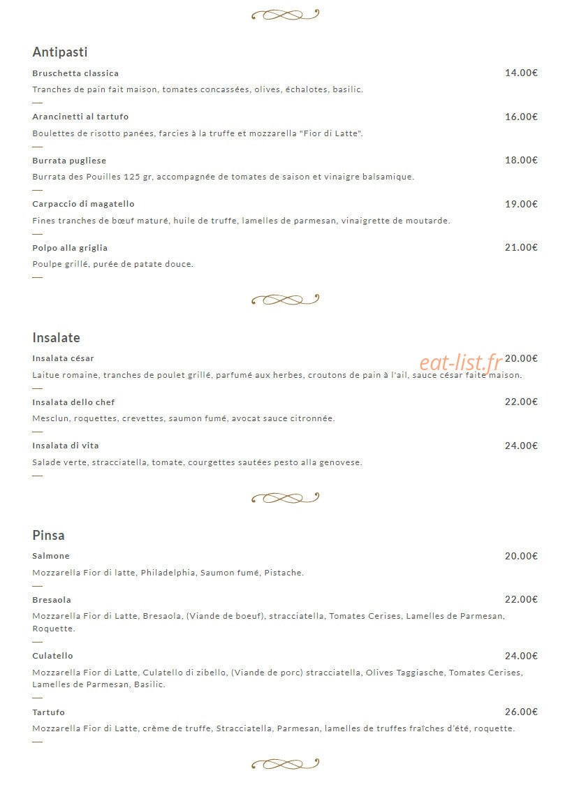 Vita Ristorante — carte page 2