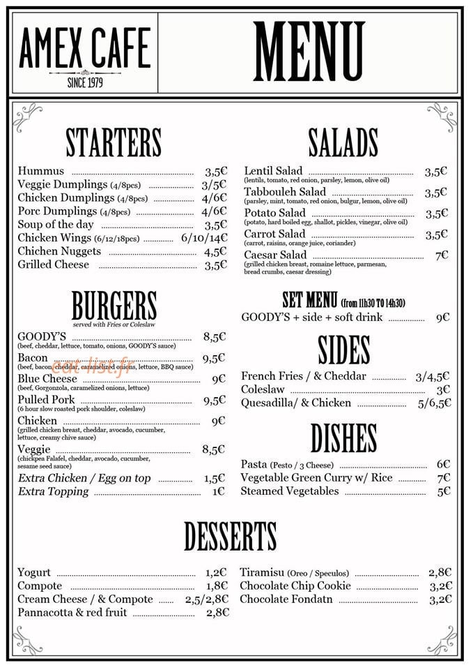 Amex Café — carte page 1
