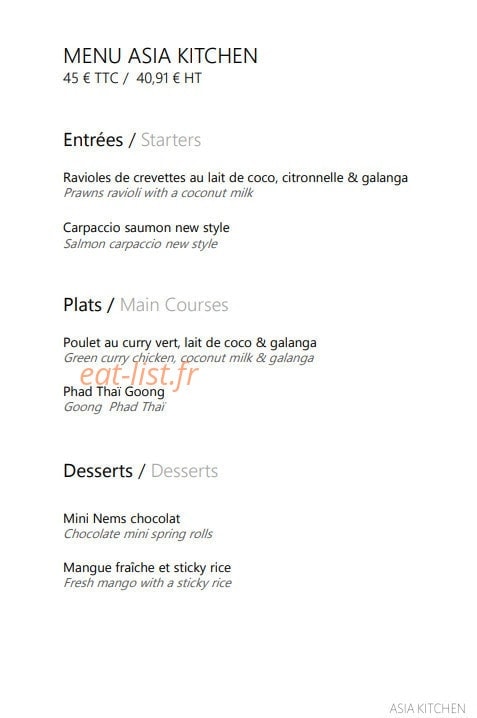 Asia Kitchen — carte page 1