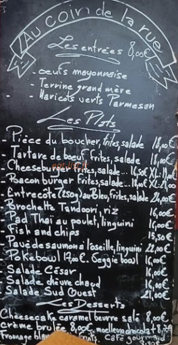 Au Coin de la Rue — carte page 1