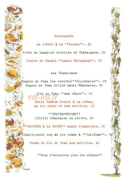 Auberge Bressane — carte page 1