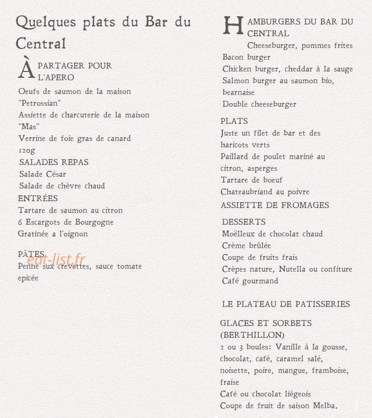 Bar du central — carte page 1