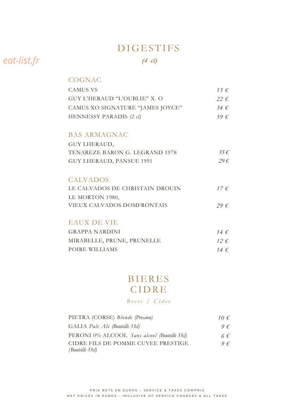 Bar James Joyce — carte page 16